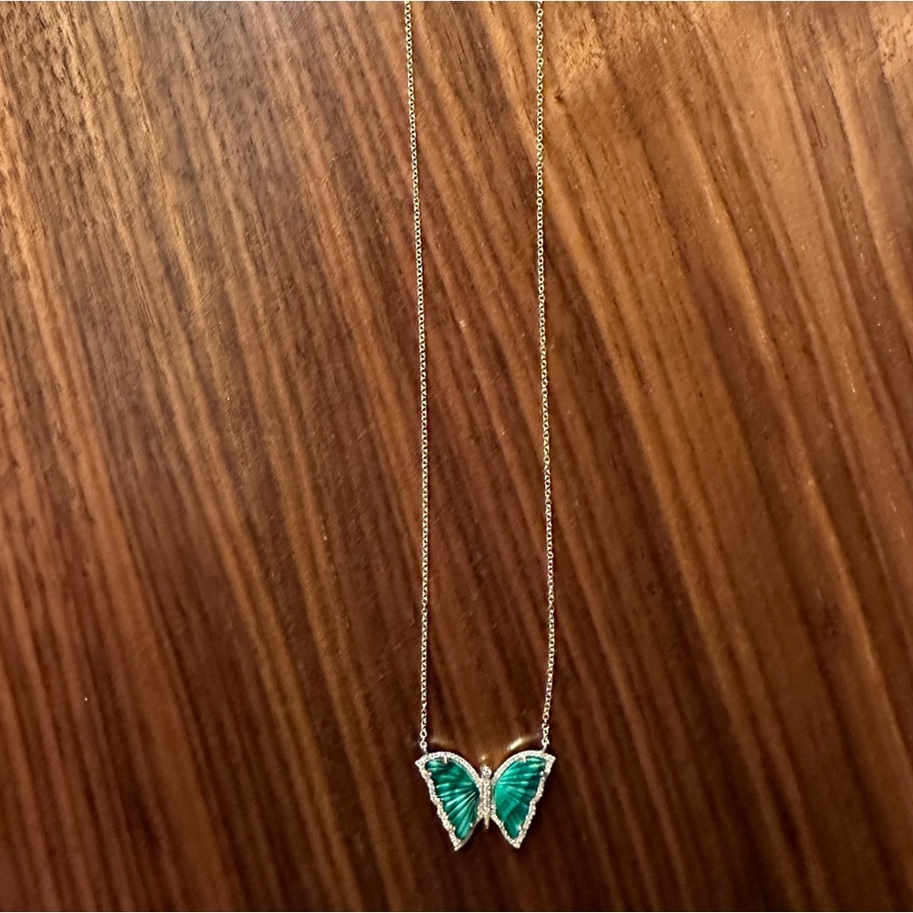 Luna Skye 14k Gold & Diamond Malachite baby butterfly necklace. - Picture 6 of 15